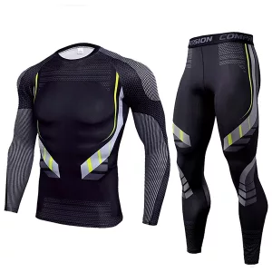 Kompressionsset, Sportbekleidung fürs Fitnessstudio, Sportbekleidung für Herren, Rashguard, Kompressionshose, Langarm für Herren