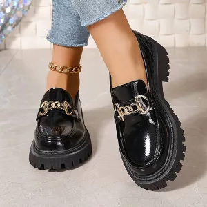 Damen-Loafer, Plateauschuhe, Plateau-Loafer, Slip-on-Loafer, Schuhe mit runder Spitze, Loafer mit runder Spitze