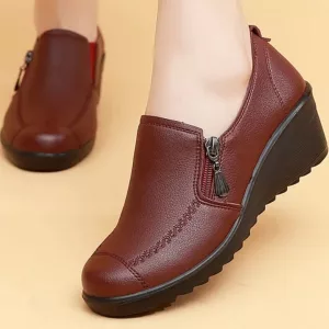 Keilschuhe, Freizeitschuhe, Schuhe aus echtem Leder, Reißverschluss-Schuhe