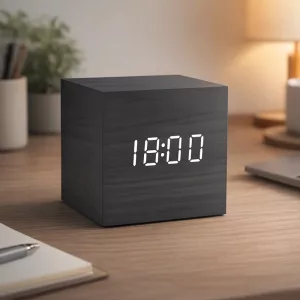 Holz-Digitaluhr, Uhr mit Thermometer