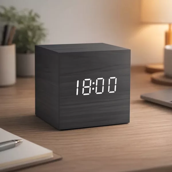 Holz-Digitaluhr, Uhr mit Thermometer