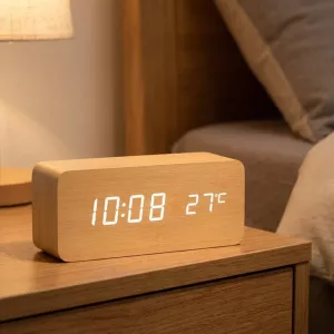 digitaler Wecker, hölzerner Wecker, LED-Tischuhr