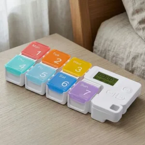 Pillendose mit Timer, Pillendose mit Alarm, Pillenspender mit Timer, Medikamentenbox mit Timer